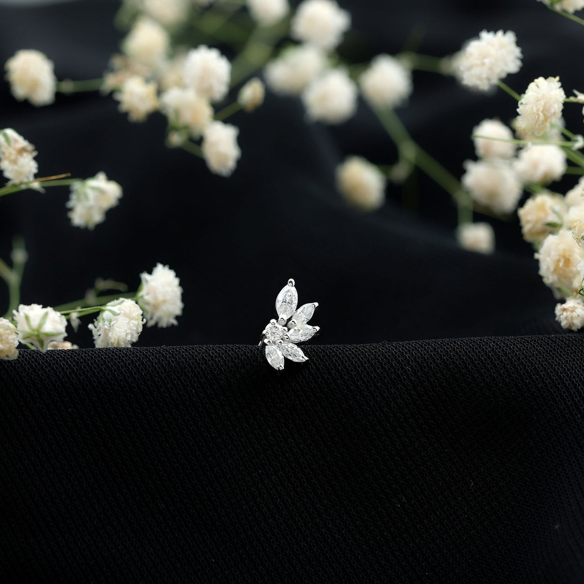 Marquise and Round Cut Moissanite Earring for Cartilage Piercing