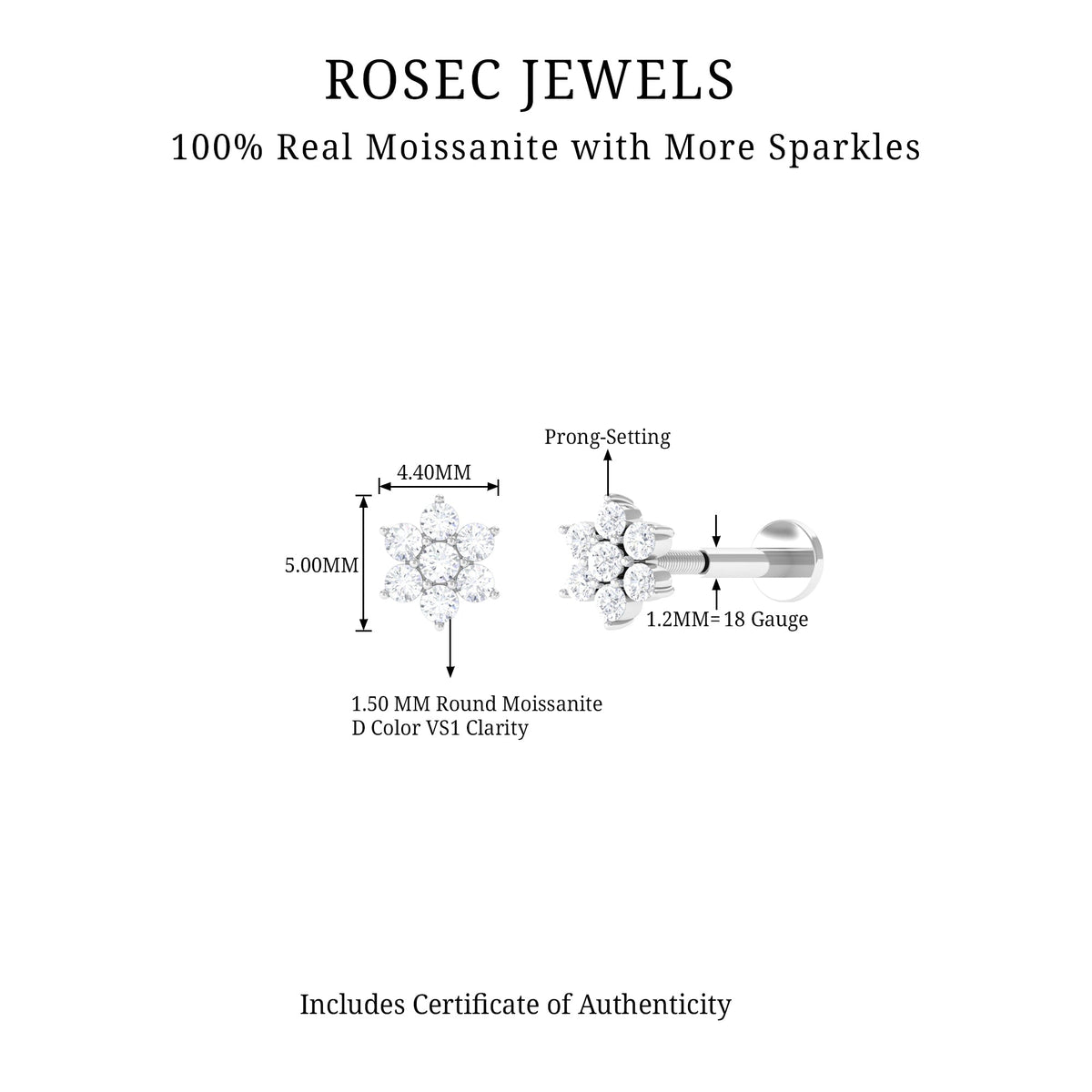Tiny Moissanite Flower Cluster Earring for Conch Piercing