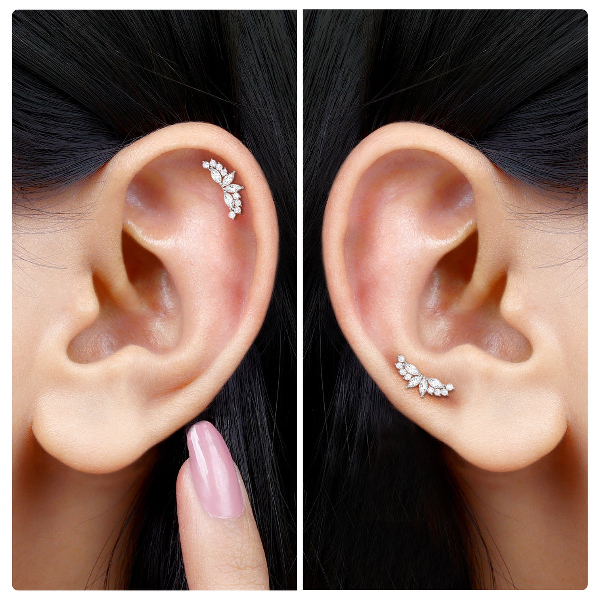 Marquise and Round Moissanite Curved Crawler Earring
