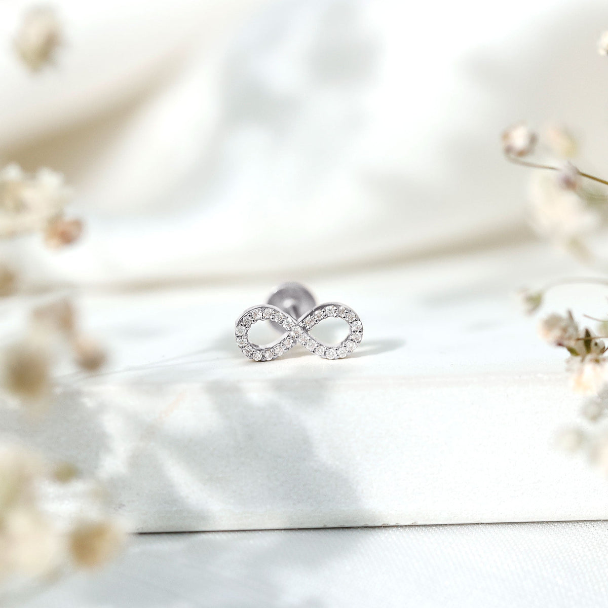 Round Diamond Infinity Earring for Cartilage Piercing