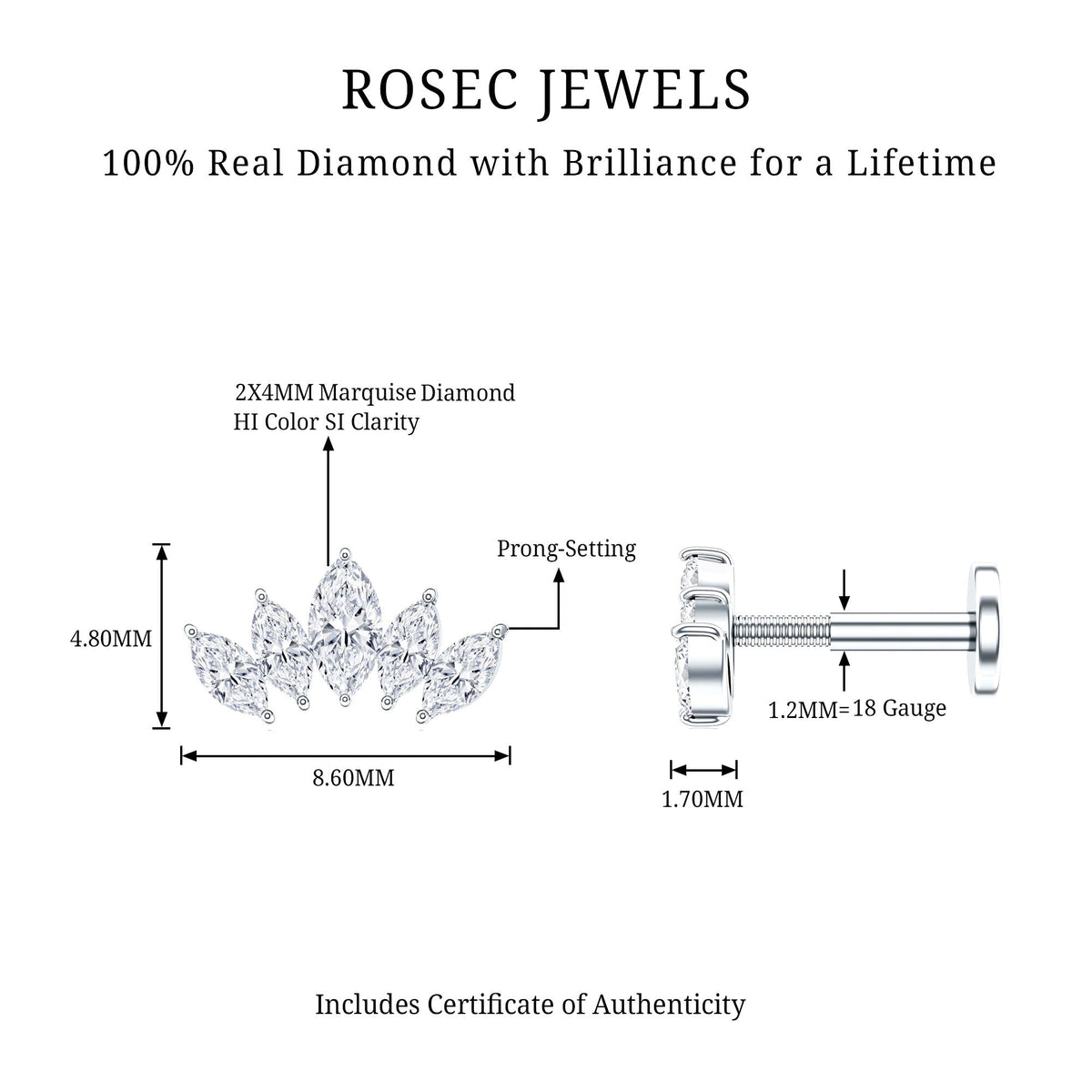 Certified Marquise Cut Diamond Helix Earring for Women