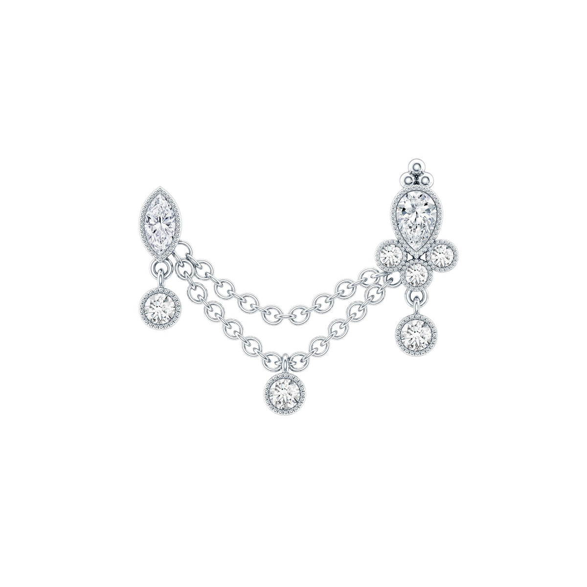 Vintage Style Diamond Double Piercing Earring