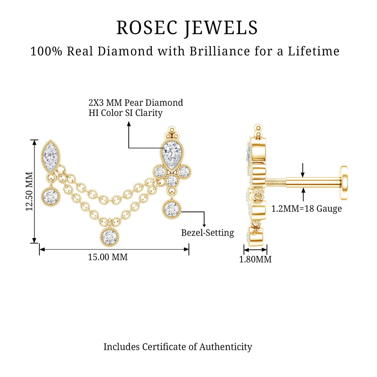 Vintage Style Diamond Double Piercing Earring