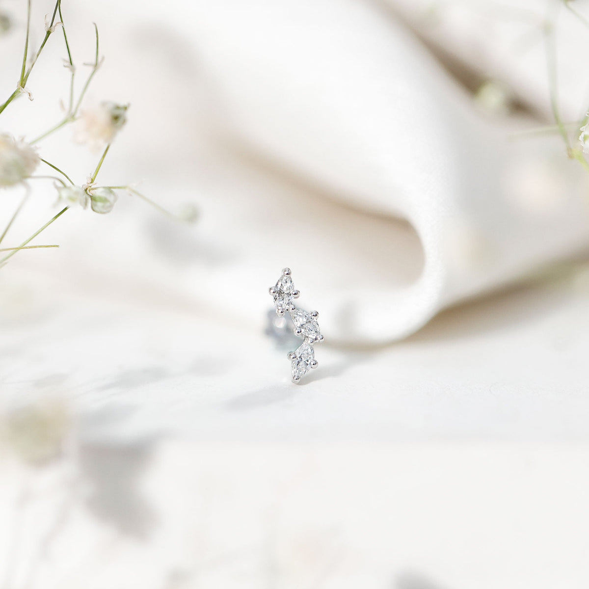 Marquise Cut Moissanite 3 Stone Tragus Earring