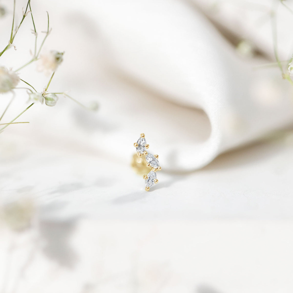 Marquise Cut Moissanite 3 Stone Tragus Earring