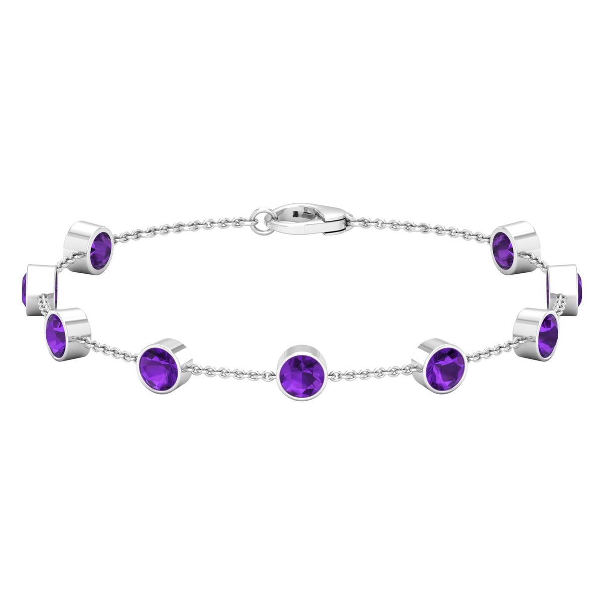 Bezel Set Amethyst Station Chain Bracelet for Women