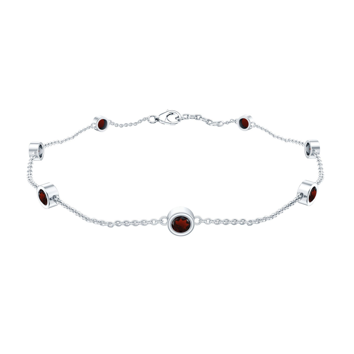 Bezel Set Garnet Seven Stone Station Chain Bracelet
