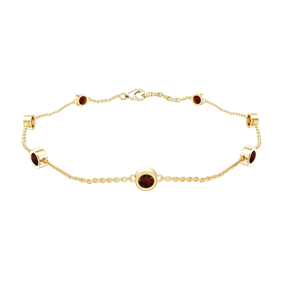 Bezel Set Garnet Seven Stone Station Chain Bracelet