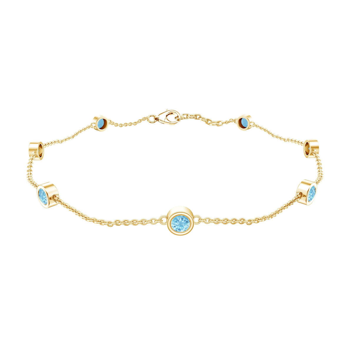 Bezel Set Aquamarine Station Bracelet for Women