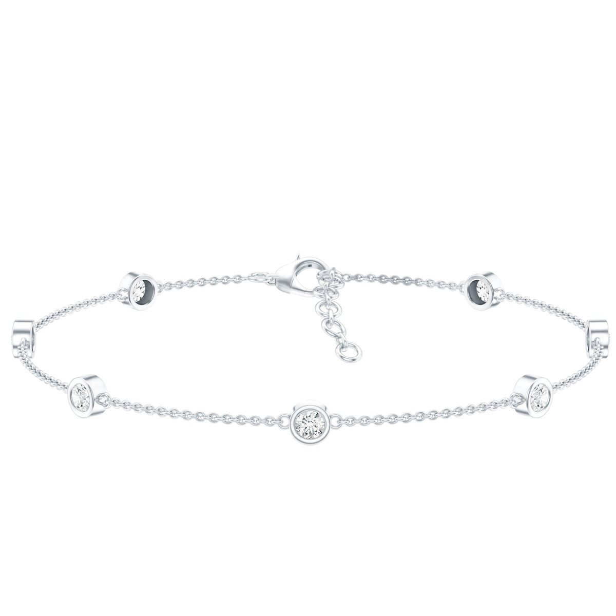 Round Cut Certified Moissanite Chain Bracelet in Bezel Setting