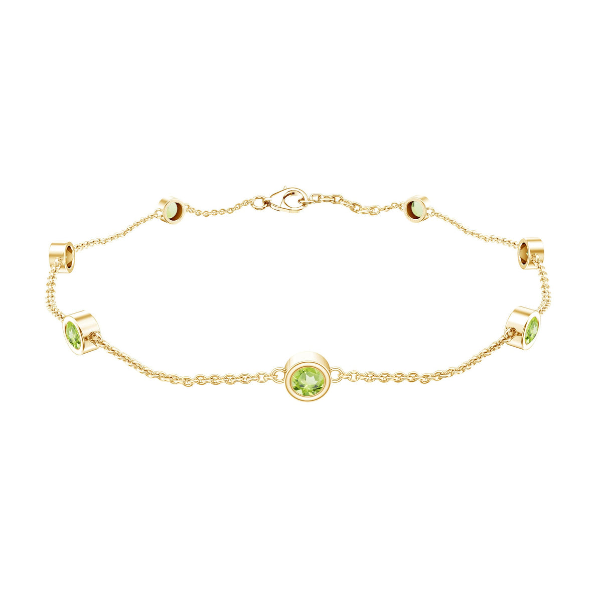 Bezel Set Seven Stone Peridot Station Bracelet