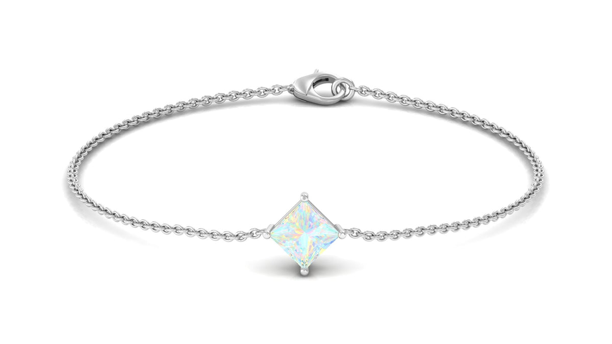 2 Carat Princess Cut Ethiopian Opal Solitaire Chain Bracelet