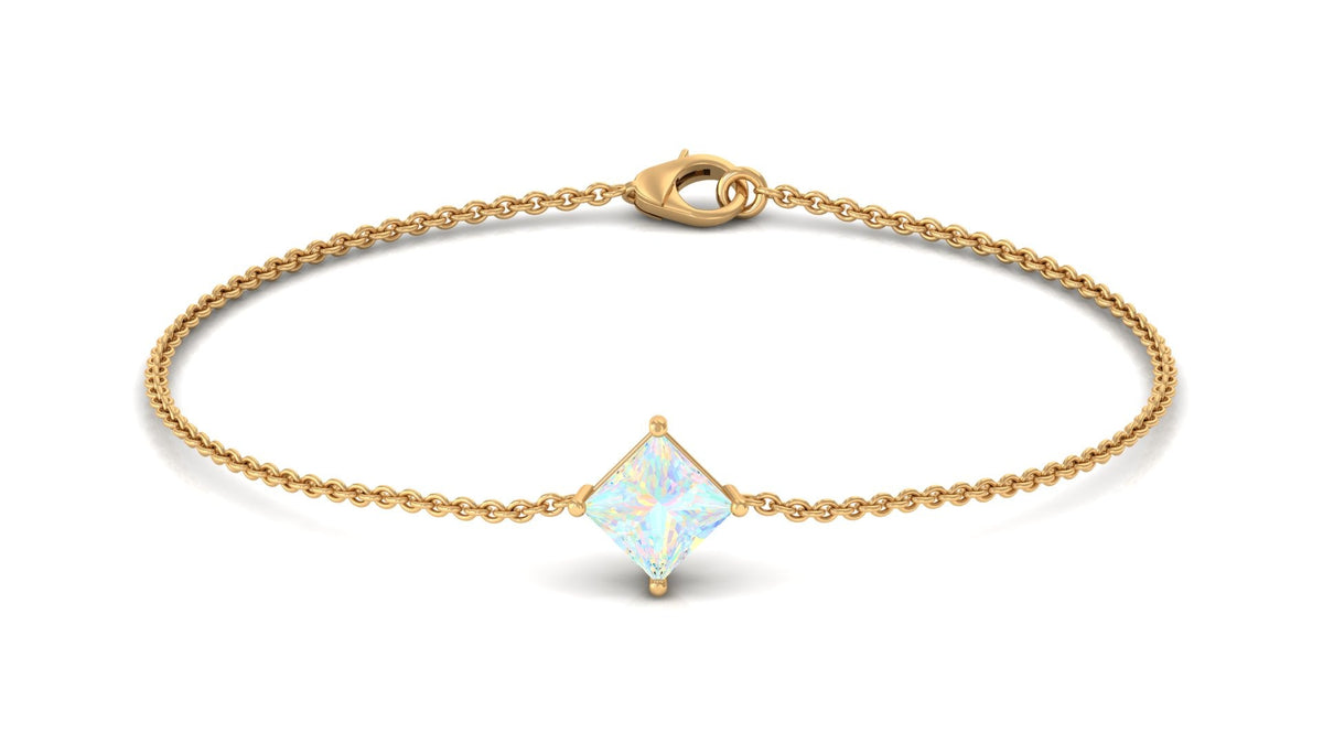 2 Carat Princess Cut Ethiopian Opal Solitaire Chain Bracelet