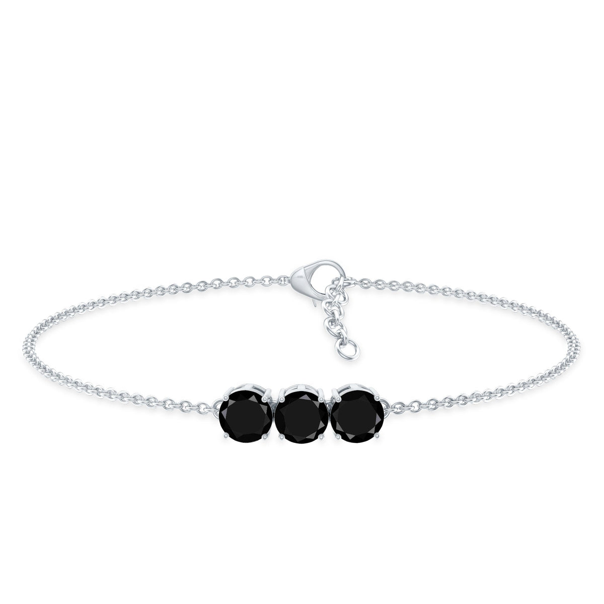 Black Onyx Three Stone Chain Bracelet with Certificate