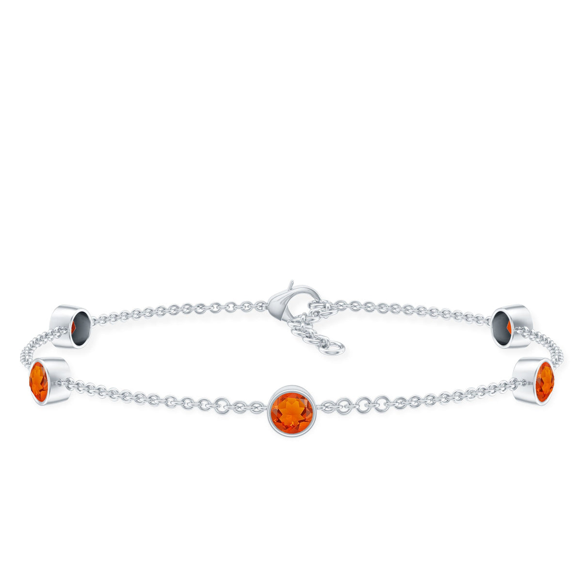 Real Fire Opal Five Stone Station Chain Bracelet in Bezel Setting