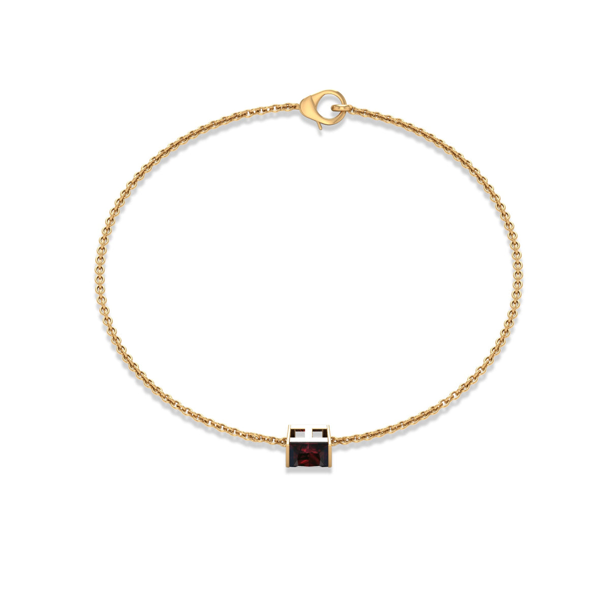Genuine 1.4 Carat Princess Cut Garnet Solitaire Chain Bracelet
