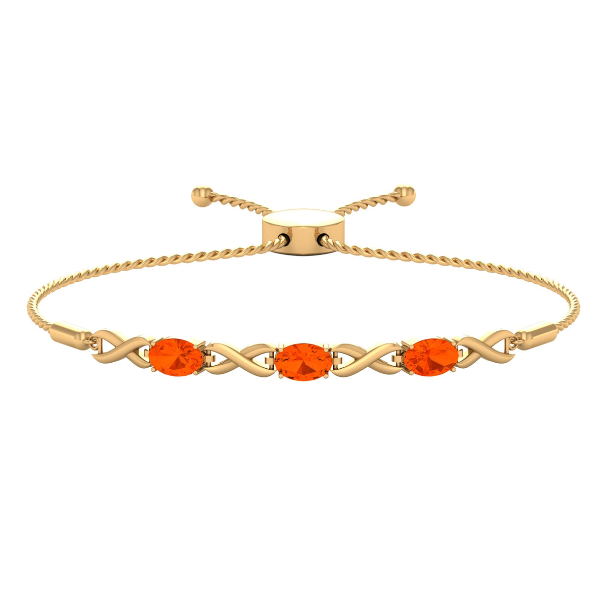 Natural Oval Fire Opal Infinity Bolo Bracelet for Women