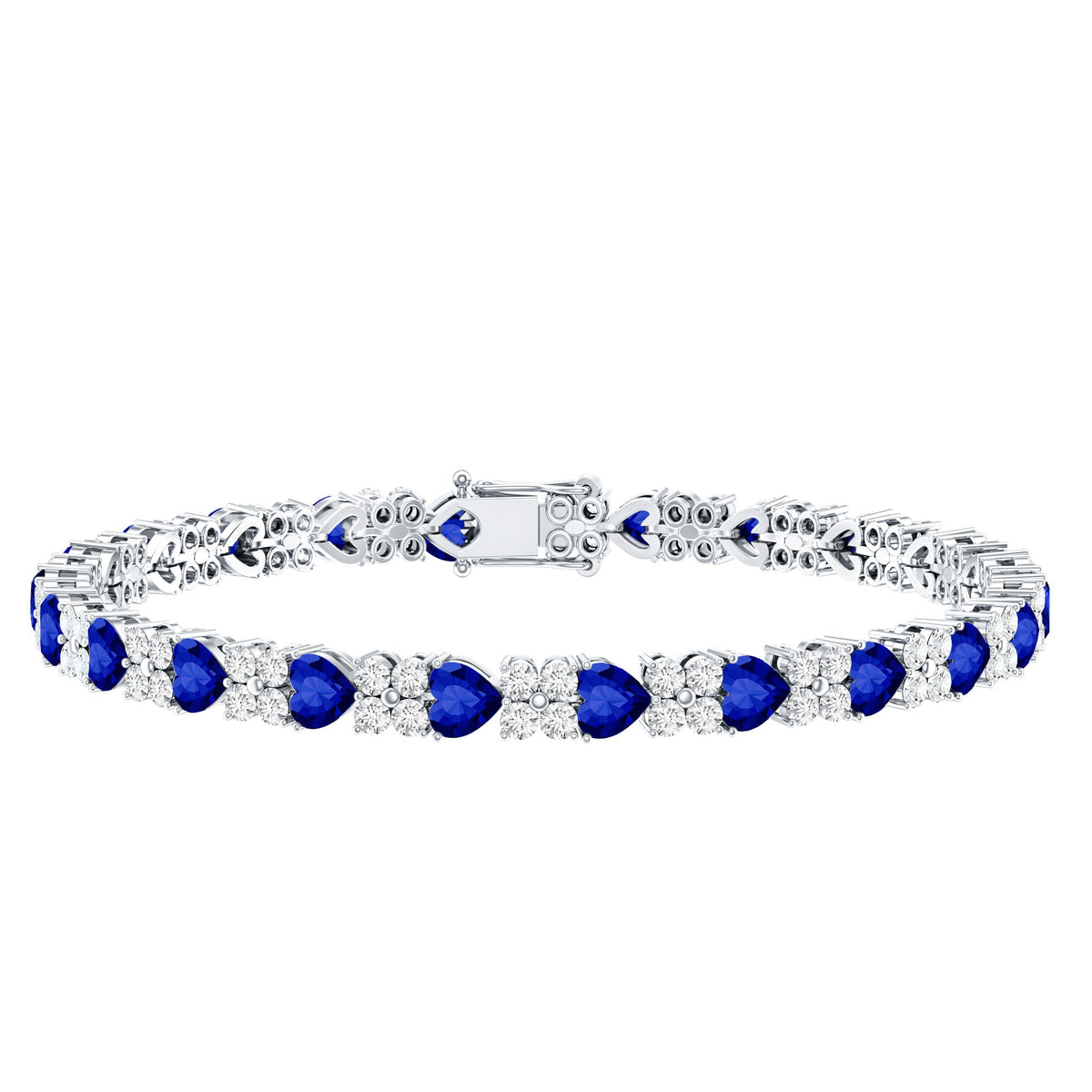 Certified Lab Grown Blue Sapphire Heart Tennis Bracelet with Moissanite