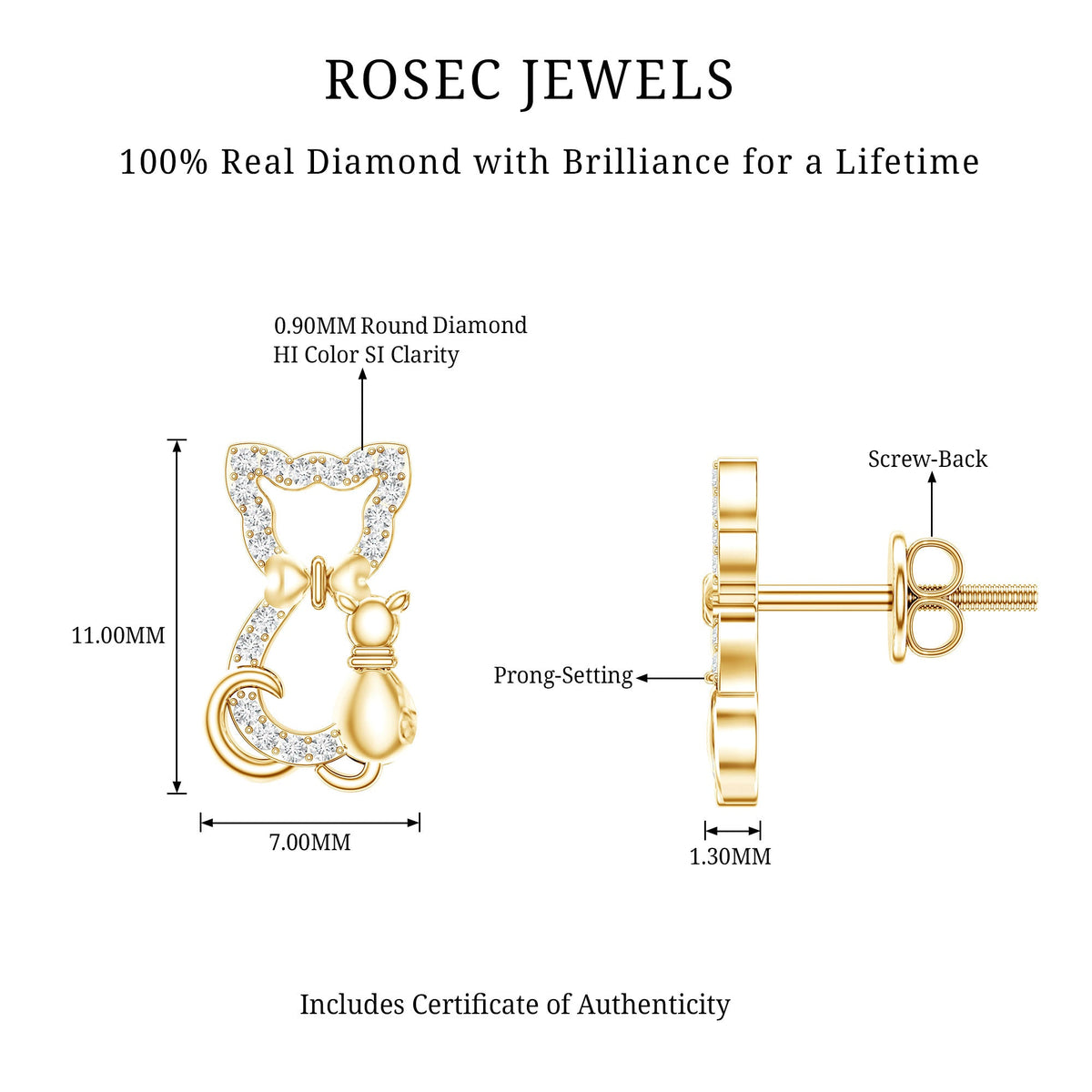 Certified Diamond Cat Stud Earrings