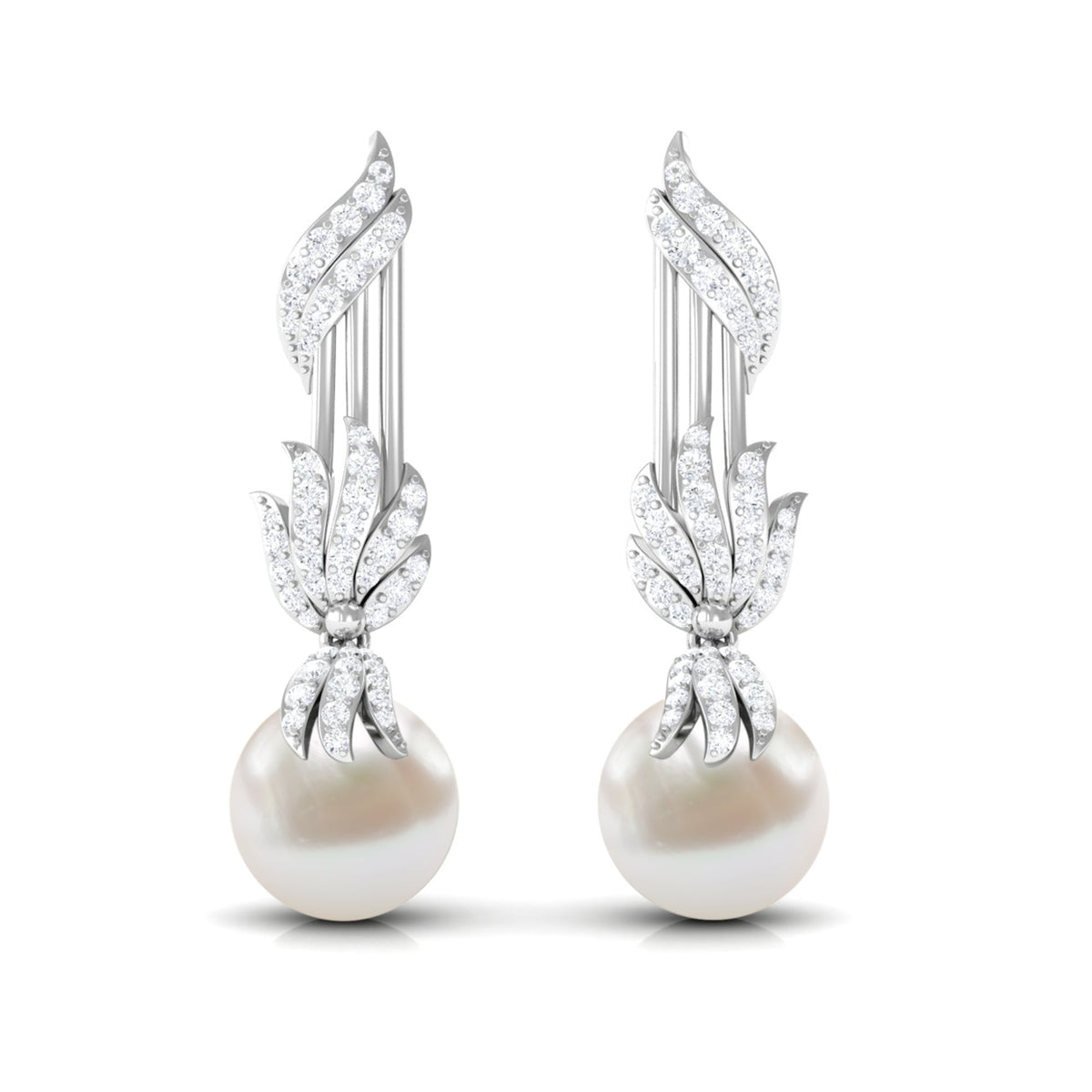 Designer Freshwater Pearl Bridal Dangle Earrings with Diamond