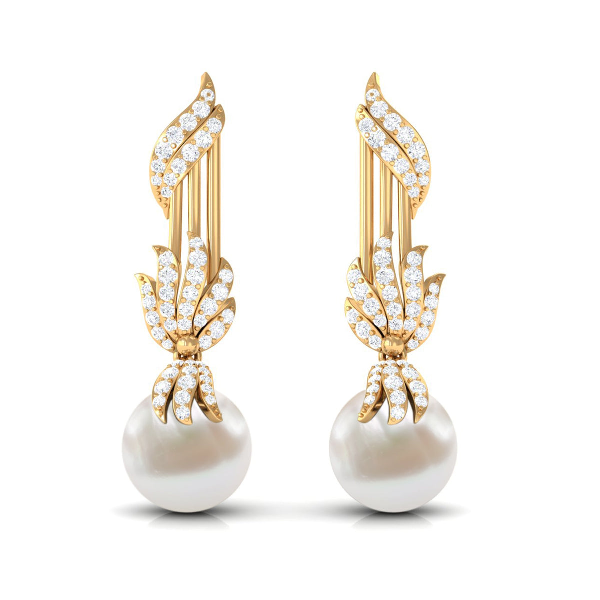 Designer Freshwater Pearl Bridal Dangle Earrings with Diamond