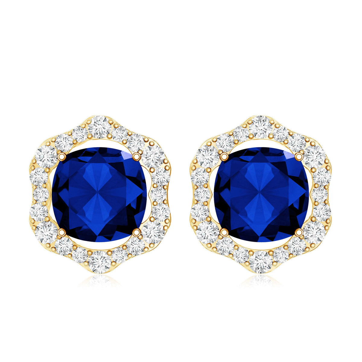 Classic Lab Grown Blue Sapphire Halo Stud Earrings with Diamond