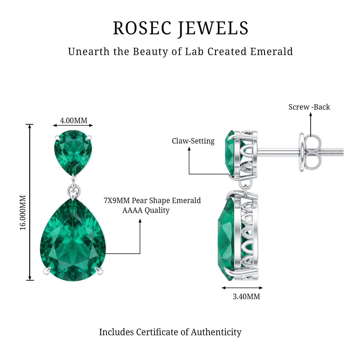 Lab Grown Emerald Teardrop Statement Earrings With Certificate