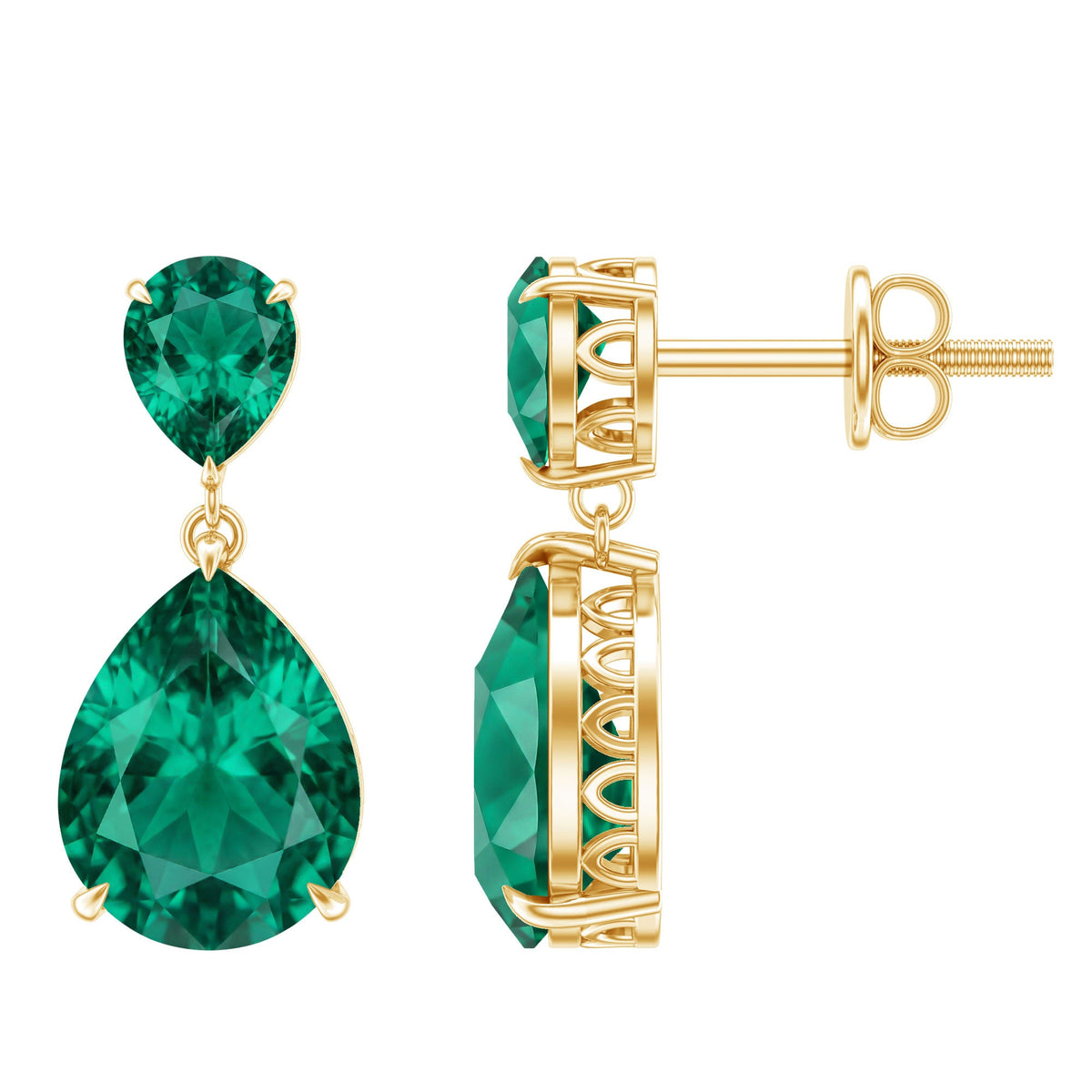 Lab Grown Emerald Teardrop Statement Earrings With Certificate