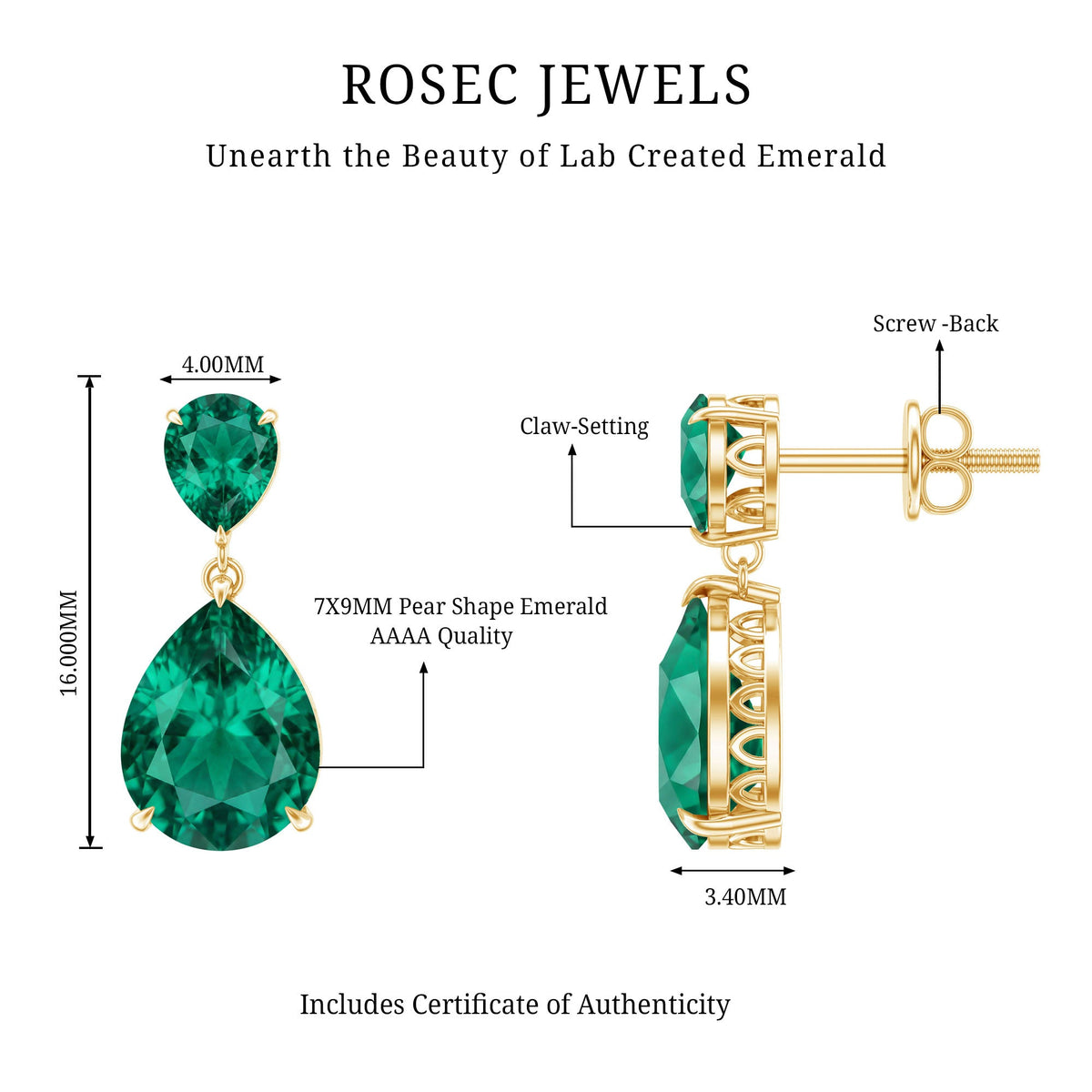 Lab Grown Emerald Teardrop Statement Earrings With Certificate