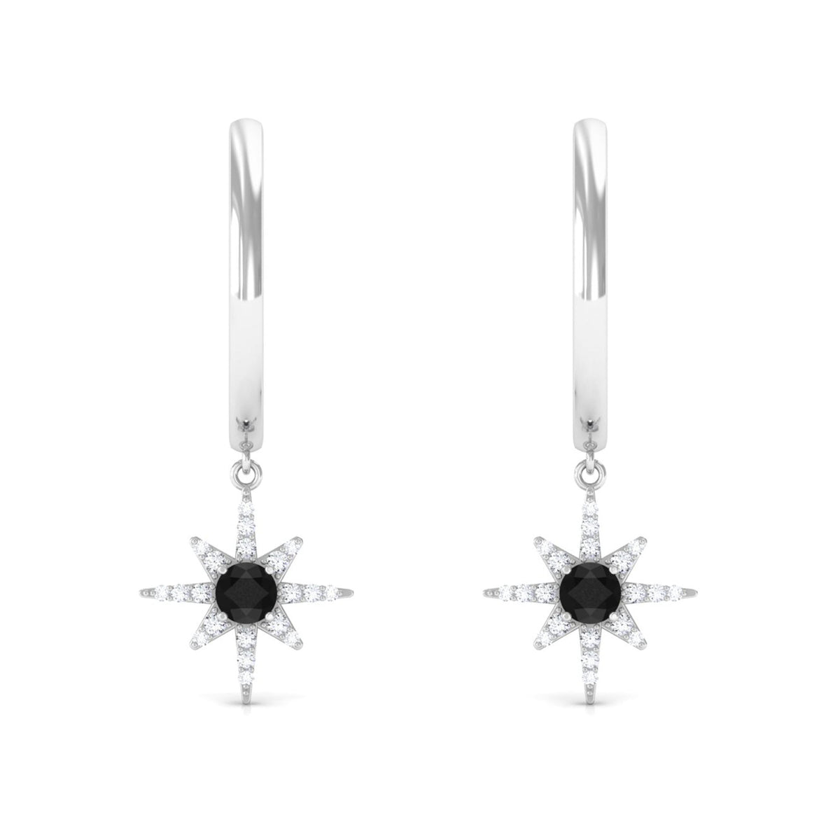 Lab Created Black and White Diamond Sunburst Hoop Earrings