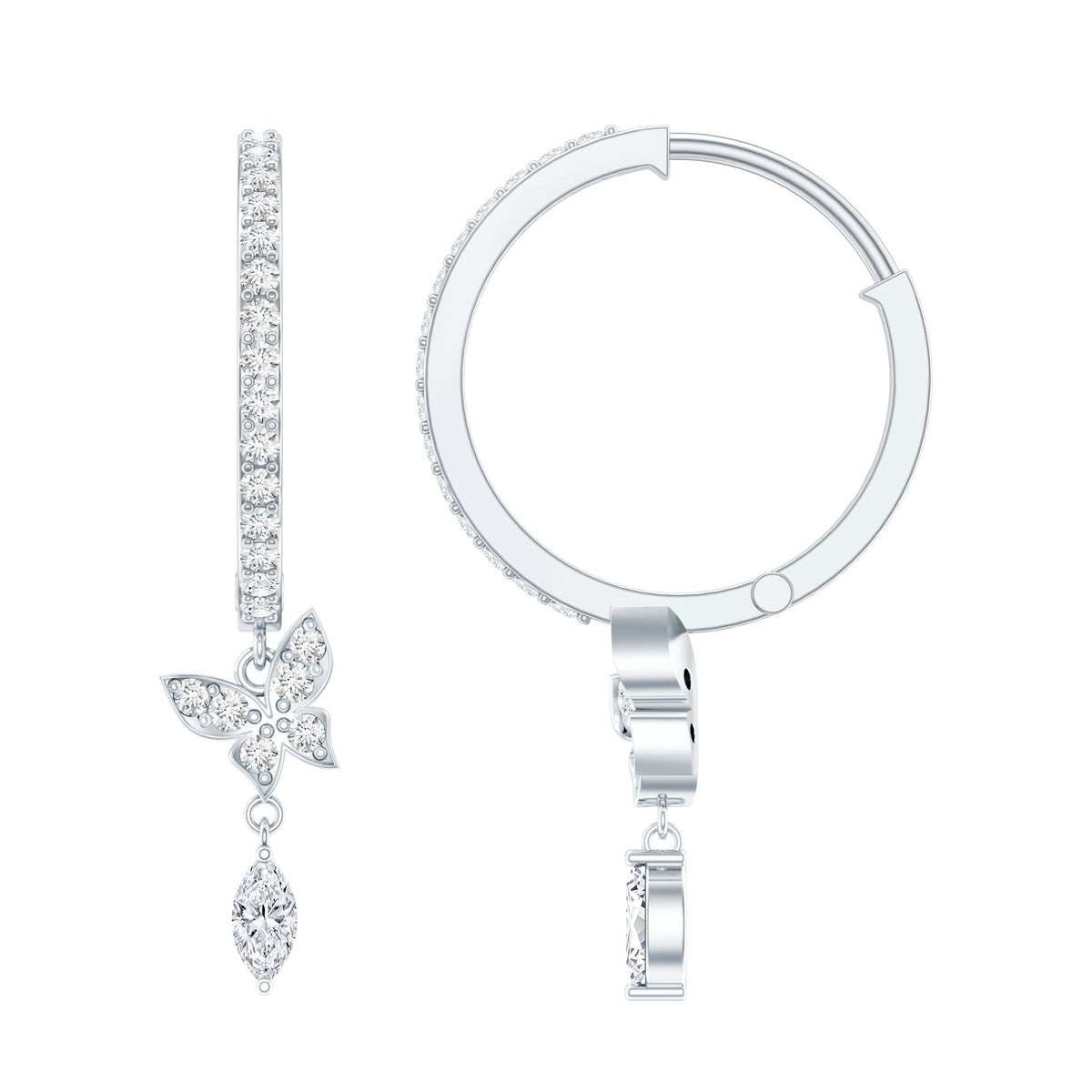 Natural Diamond Butterfly Hoop Earrings for Women
