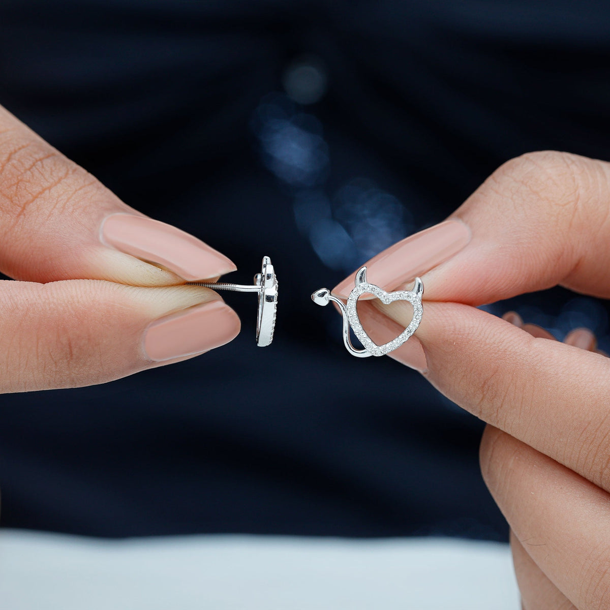 Round Diamond Open Heart Devil stud Earrings