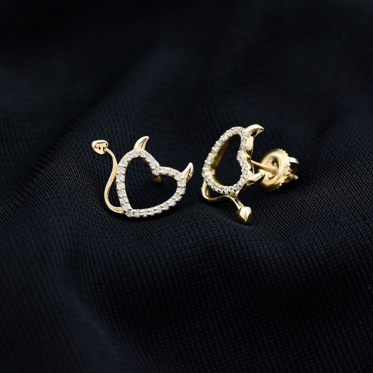 Round Diamond Open Heart Devil stud Earrings
