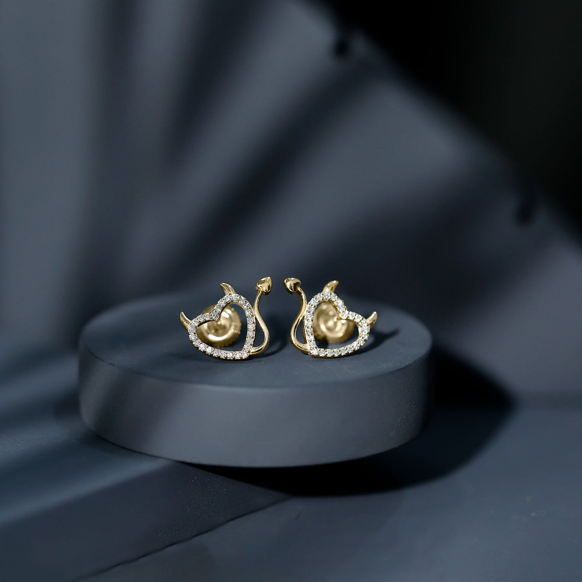 Round Diamond Open Heart Devil stud Earrings