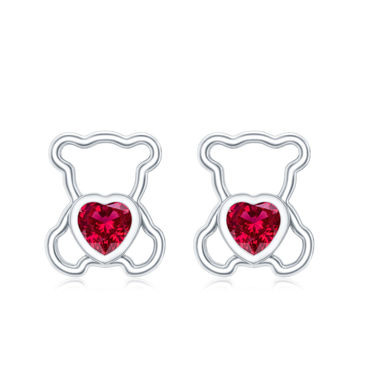 Certified Lab Created Ruby Teddy Bear Stud Earrings