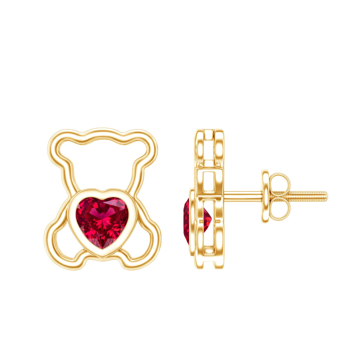 Certified Lab Created Ruby Teddy Bear Stud Earrings