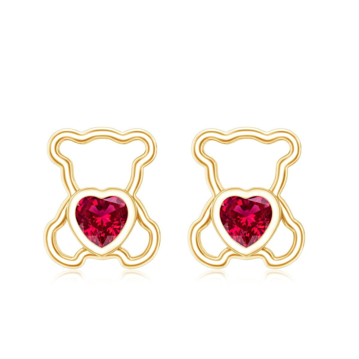 Certified Lab Created Ruby Teddy Bear Stud Earrings