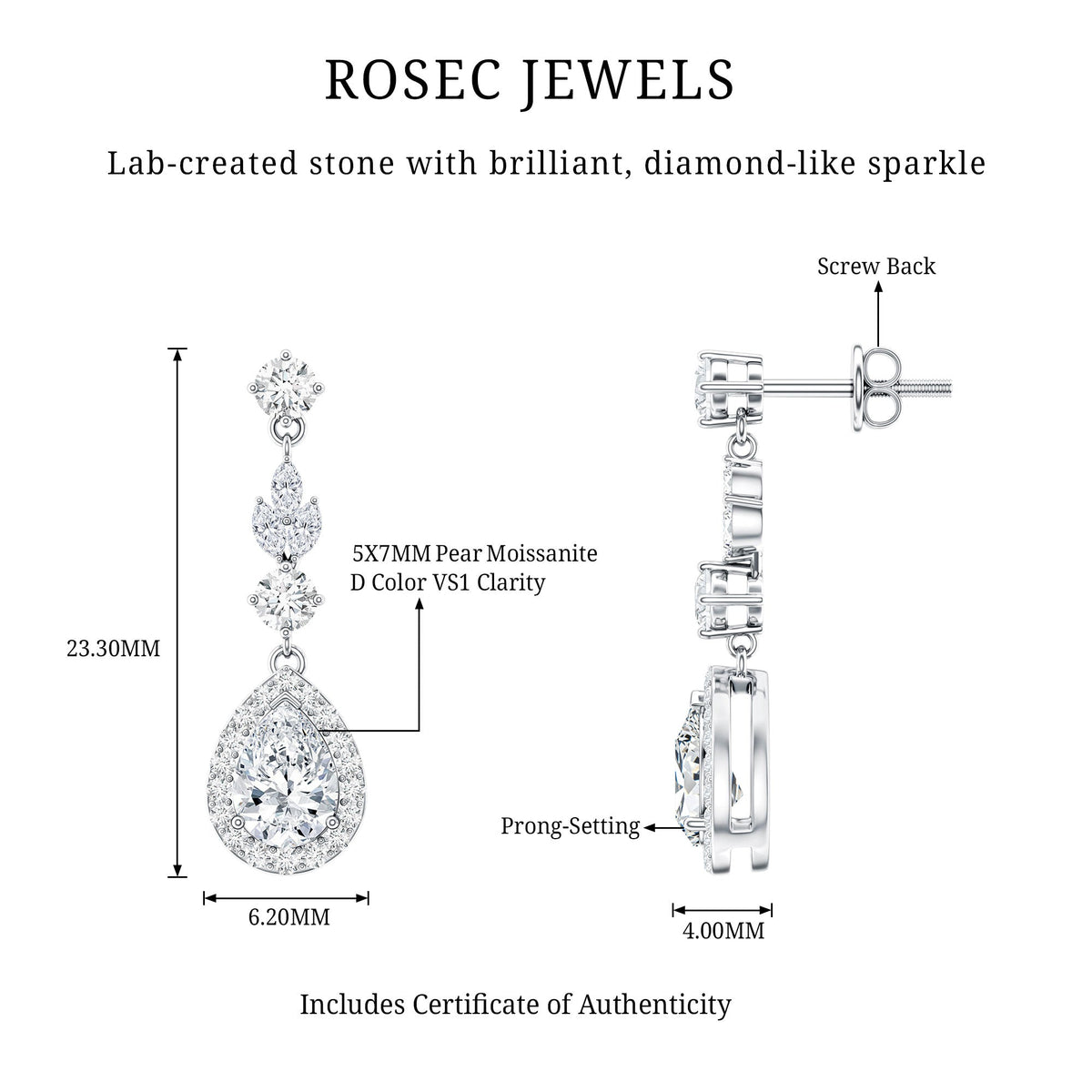 Classic Pear Shape Moissanite Bridal Dangle Earrings