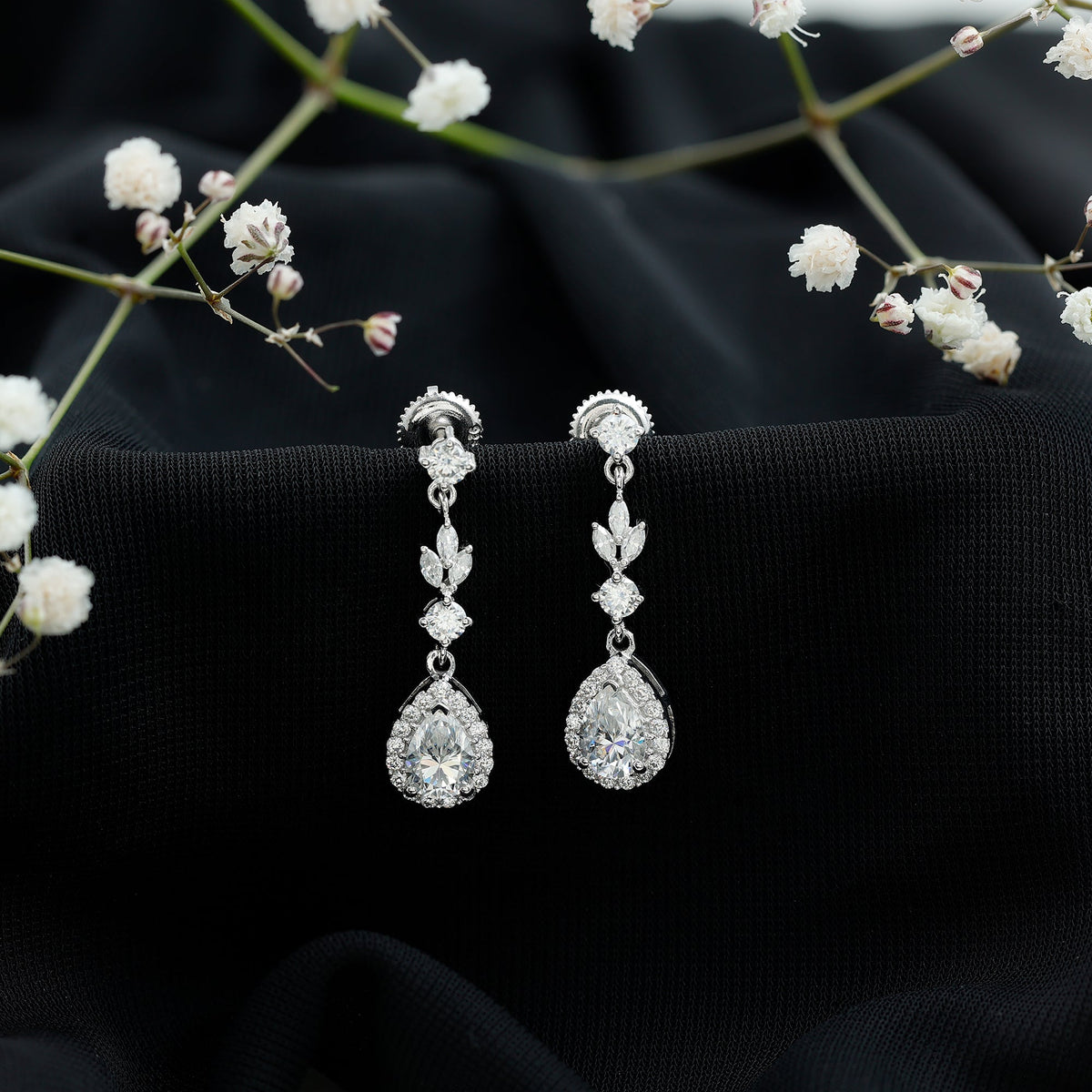 Classic Pear Shape Moissanite Bridal Dangle Earrings