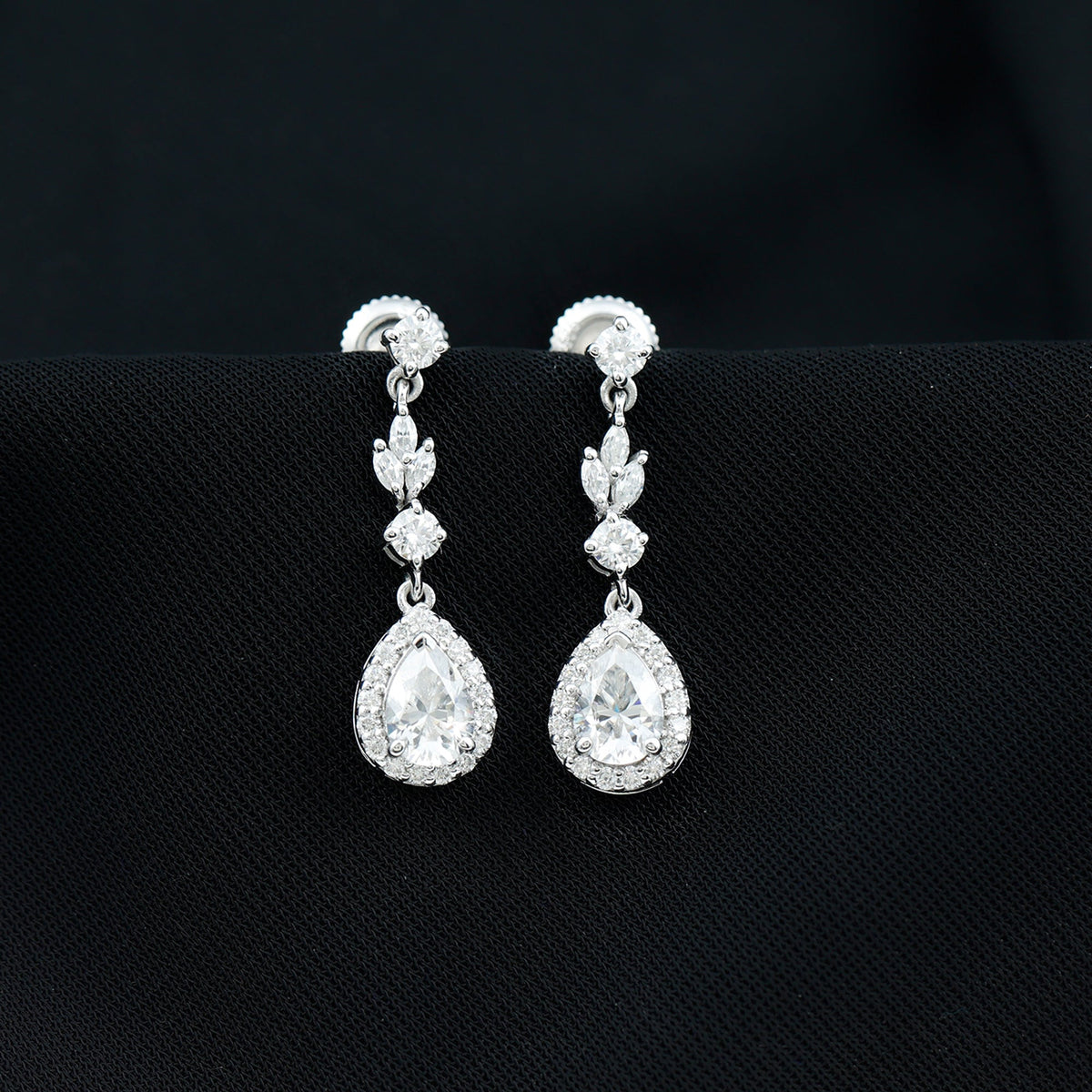 Classic Pear Shape Moissanite Bridal Dangle Earrings