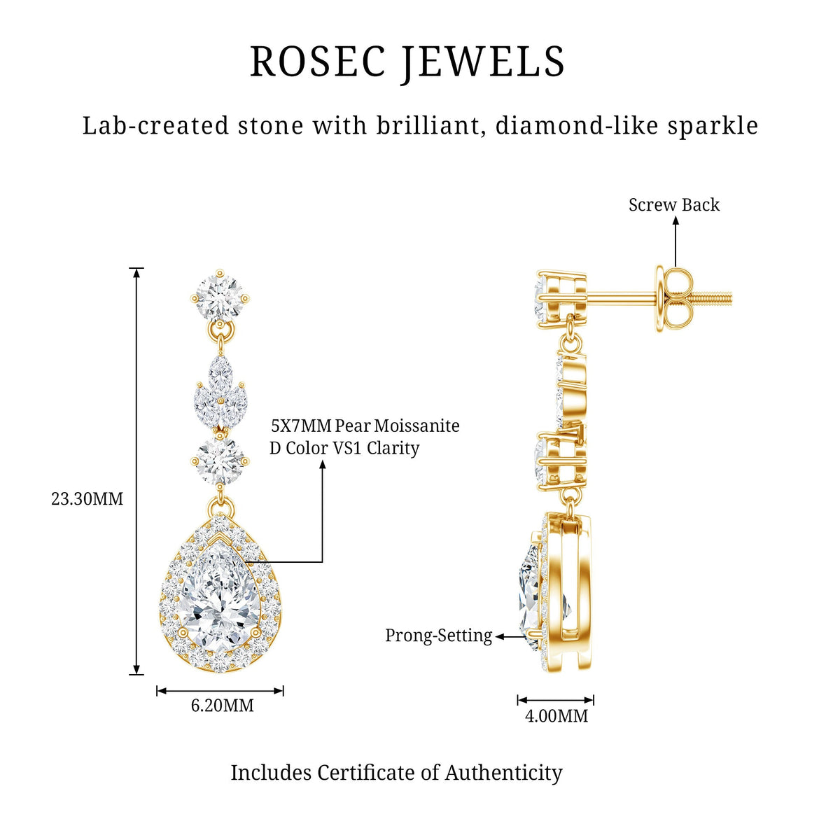 Classic Pear Shape Moissanite Bridal Dangle Earrings