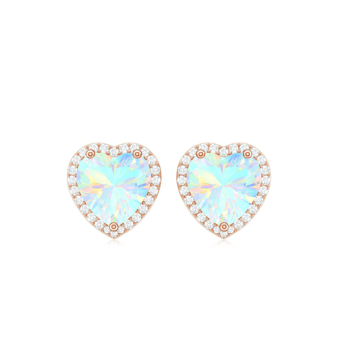 Natural Ethiopian Opal Heart Stud Earrings with Halo