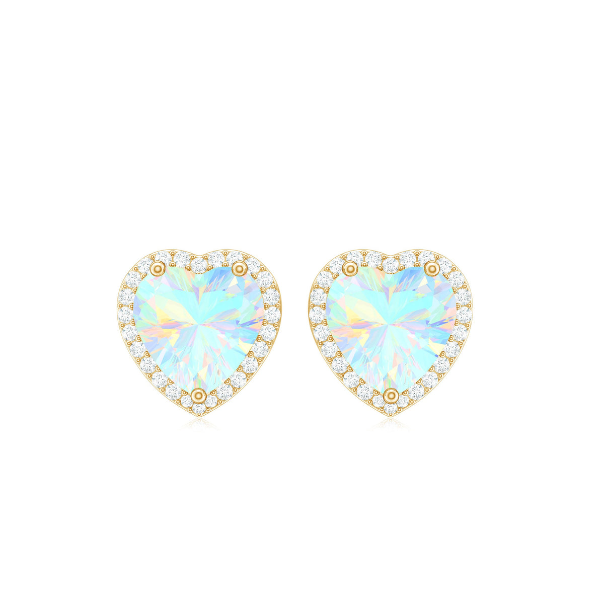 Natural Ethiopian Opal Heart Stud Earrings with Halo