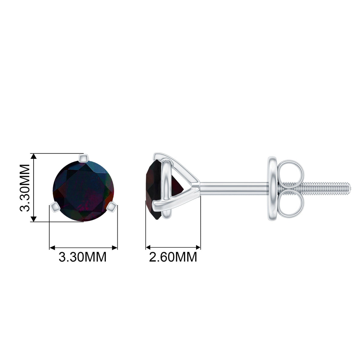 Solitaire Real Black Opal Martini Stud Earrings