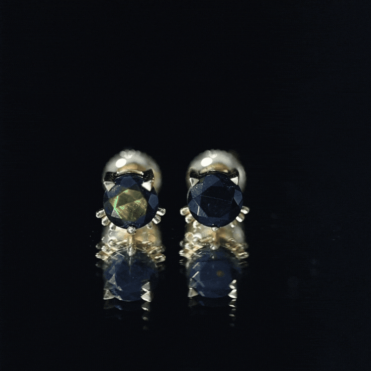 Solitaire Black Opal Cat Stud Earrings with Screw Back