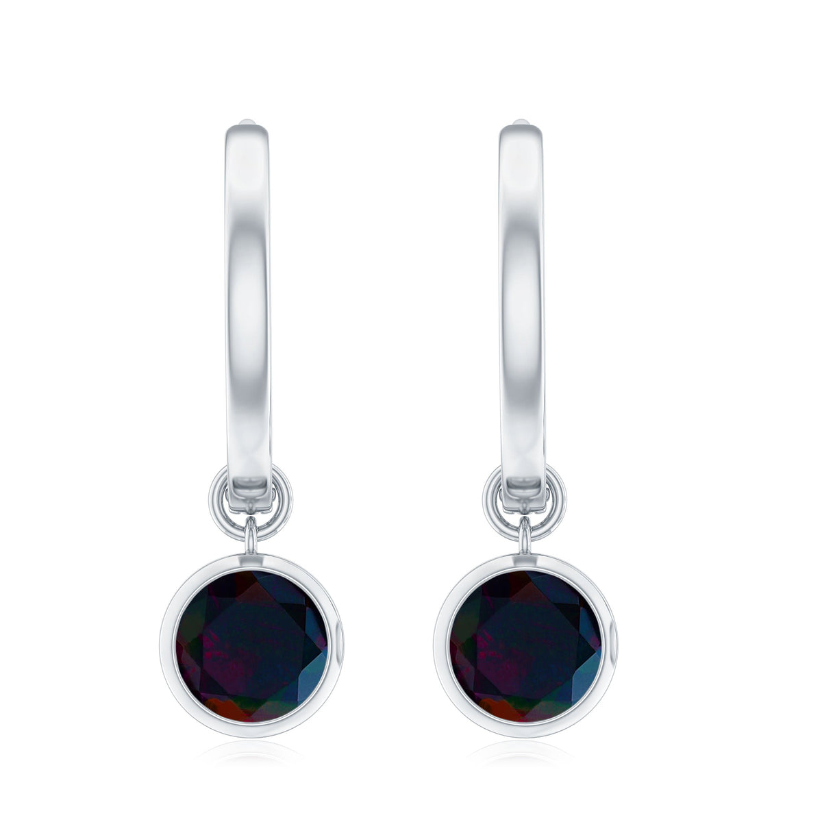 Natural Bezel Set Black Opal Dangle Hoop Earrings For Women