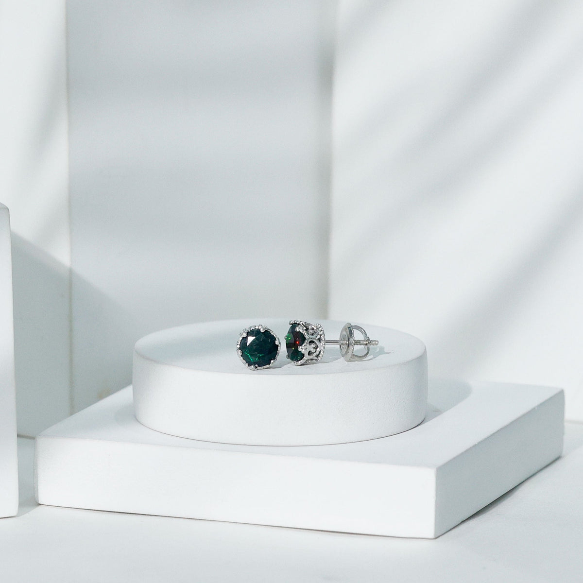 Natural 1.6 Carat Black Opal Crown Stud Earrings in Silver