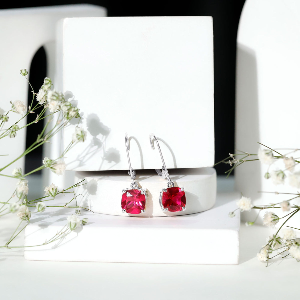 Lab Created Ruby Drop Earrings For Women