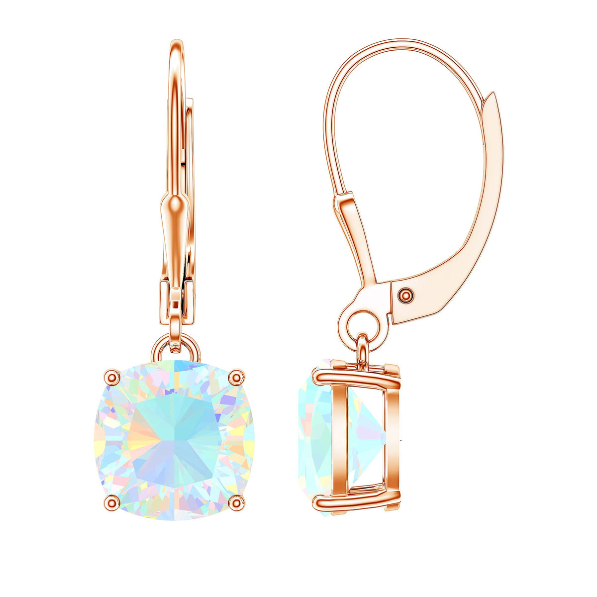 Cushion Cut Solitaire Ethiopian Opal Drop Earrings
