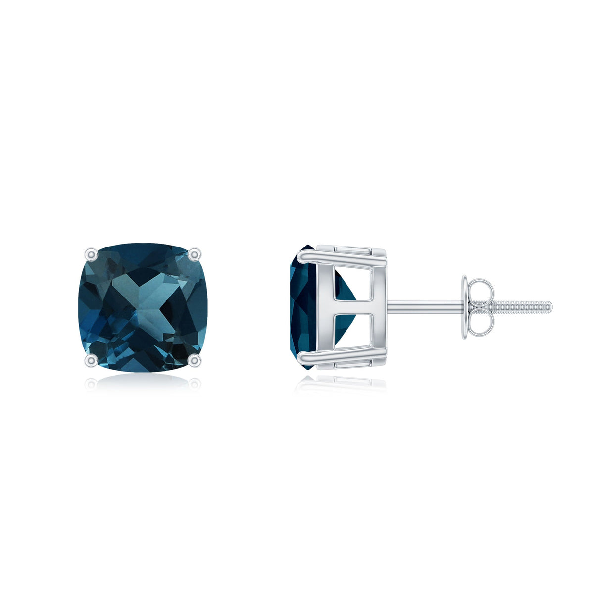 5.68 Carat Cushion Cut London Blue Topaz Stud Earrings